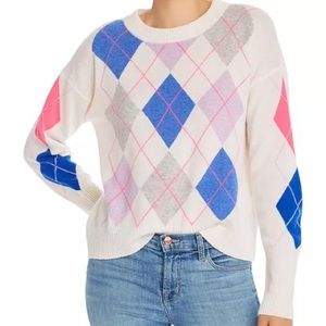 Aqua Bloomingdale’s Blue Pink Argyle Cashmere Sweater Women’s XS Pre-Owned